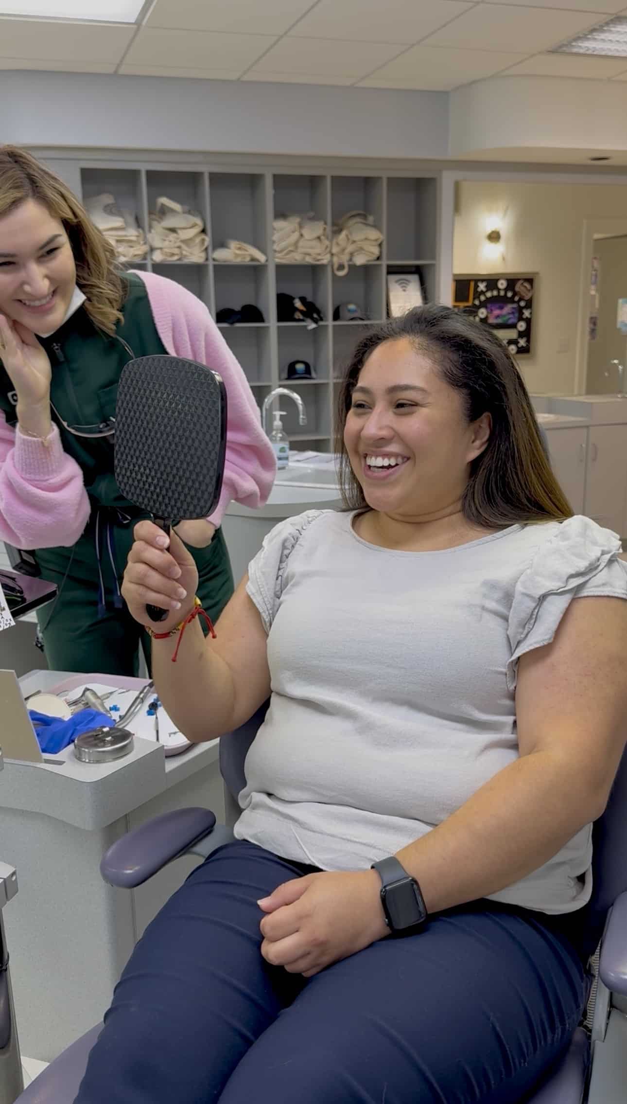 Dr. Giardina celebrating successful treatment with patient at Spanish-speaking orthodontist office in Harrisonburg VA